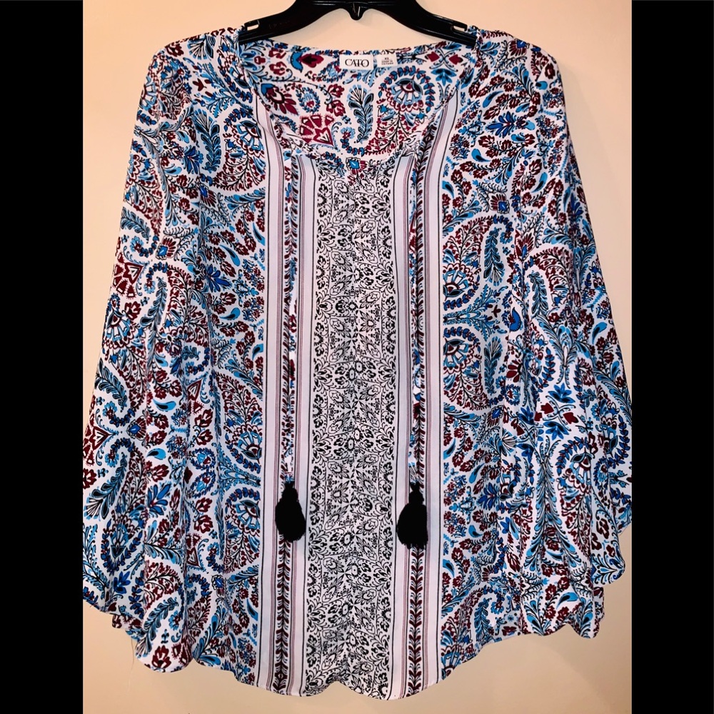 Cato XS S BOHO bell sleeve blu red floral blouse
